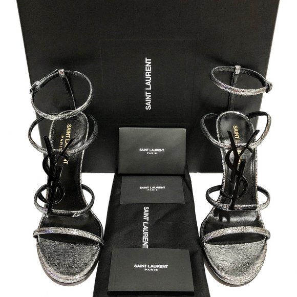 Cassandra 110 Metallic Leather YSL Logo Sandals - Picture 2 of 12